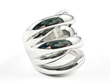 Unique Modern Swirl & Cross Shiny Metallic Style Steel Ring