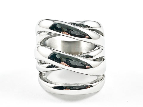 Unique Modern Swirl & Cross Shiny Metallic Style Steel Ring