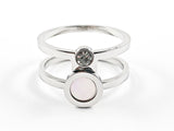 Modern Open Style With Mother Of Pearl & Bezel CZ Steel Ring