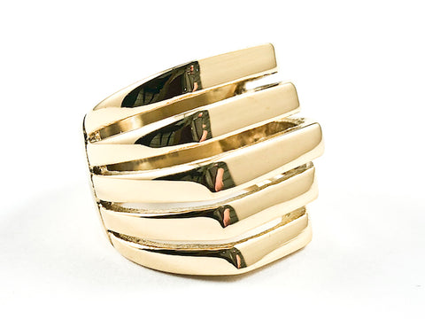 Modern Shiny Metallic Multi Row Design Gold Tone Steel Ring