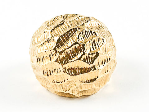 Unique Textured Dome Shape Gold Tone Steel Ring