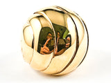 Nice Round Dome Curved Line Shiny Metallic Gold Tone Steel Ring