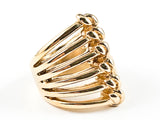 Nice Open Multi Row Center Knot Shiny Metallic Design Gold Tone Steel Ring