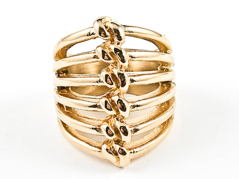 Nice Open Multi Row Center Knot Shiny Metallic Design Gold Tone Steel Ring