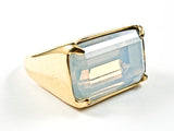 Nice Rectangle Shape Single Center Moon Stone CZ Gold Tone Steel Ring