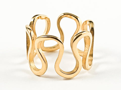 Unique Wavy & Curve Shape Form Design Pattern Eternity Gold Tone Steel Ring