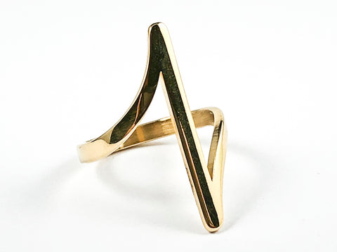 Modern Unique Thin Slant Bar Gold Tone Steel Ring