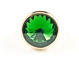 Nice Sharp Round Cut Center Green Color CZ Gold Tone Steel Ring