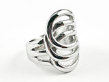 Modern Layered Crossover Geometric Design Shiny Metallic Steel Ring