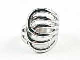 Modern Layered Crossover Geometric Design Shiny Metallic Steel Ring