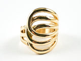 Modern Layered Crossover Geometric Design Shiny Metallic Gold Tone Steel Ring