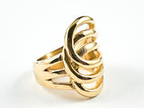 Modern Layered Crossover Geometric Design Shiny Metallic Gold Tone Steel Ring