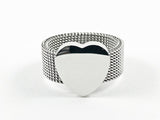 Nice Mesh Band Texture With Center Shiny Metallic Heart Charm Steel Ring