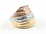 Unique Timber Textured Style Tri Tone Color Steel Ring
