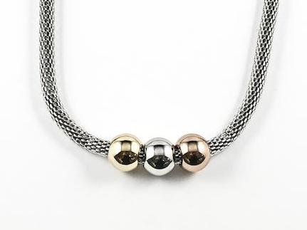 Modern Casual Tricolor Sliding Balls Steel Necklace