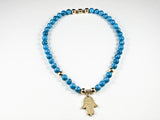 Elegant Turquoise Bead Hamsa Steel Necklace