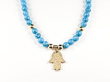 Elegant Turquoise Bead Hamsa Steel Necklace
