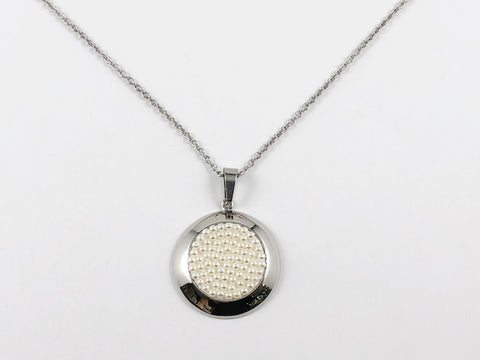 Classic Round Pearl Disk Steel Necklace