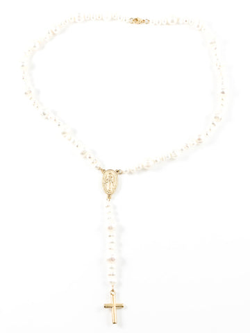 Beautiful Fresh Water Pearl Rosary Steel Necklace