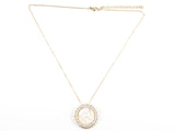 Beautiful Round Shape Religious St. Mary Mother Of Pearl CZ Pendant Gold Tone Steel Necklace