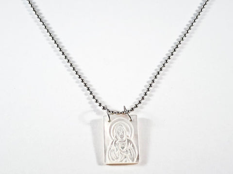 Unique Religious Carved Mother Of Pearl Stone Steel Necklace