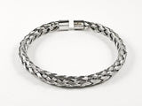 Modern Wire Textured Weave Silver Tone Steel Bangle