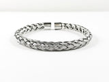 Modern Wire Textured Weave Silver Tone Steel Bangle