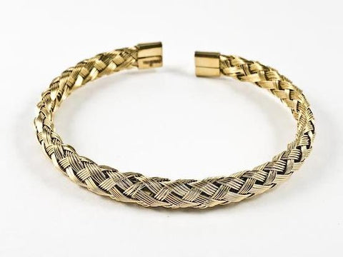 Modern Wire Textured Weave Gold Tone Steel Bangle