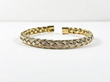 Modern Wire Textured Weave Gold Tone Steel Bangle