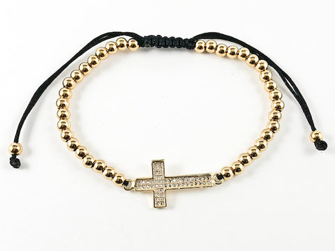 Elegant Casual Adjustable Gold Plated Cross Bead Steel Bracelet