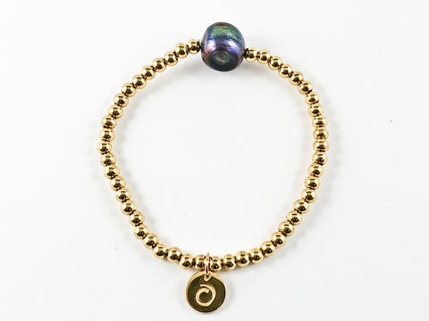 Elegant Casual Grey Pearl Gold Beads Steel Bracelet