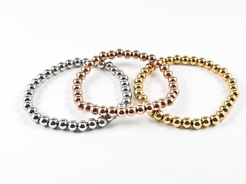 Modern Nice Shiny Metallic Bead Tri Color Set Stretch Steel Bracelet