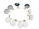 Beautiful Religious 10 Commandments Disc Charm Pearl Stretch Steel Bracelet