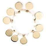 Nice Religious Gold Tone Ten Commandments Round Disc & Pearl Stretch Steel Bracelet