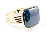 Nice Large Center Rectangle Shape Dark Blue Color Stone Gold Tone Steel Bracelet Bangle
