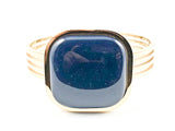 Nice Large Center Rectangle Shape Dark Blue Color Stone Gold Tone Steel Bracelet Bangle