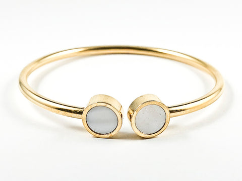 Beautiful Round Shape Duo Mother Of Pearl Disc Gold Tone Steel Bangle