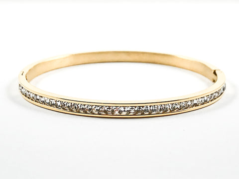 Simple One Row Unique Crystal Pattern Gold Tone Steel Bangle