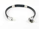 Nice Black Leather & Rope Design With Screw Accent Magnetic Men's Steel Bracelet