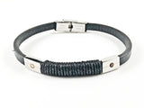 Nice Black Leather & Rope Design With Screw Accent Magnetic Men's Steel Bracelet