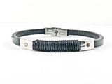 Nice Black Leather & Rope Design With Screw Accent Magnetic Men's Steel Bracelet