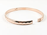 Modern Hammered Textured Style Pink Gold Tone Steel Bangle