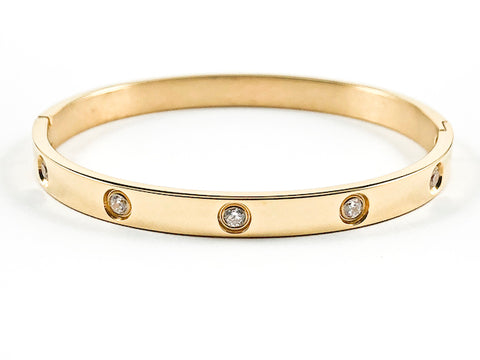 Simple Multi Single Frame CZ Gold Tone Steel Bangle