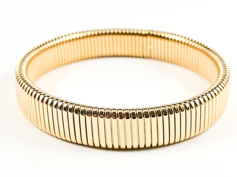 Beautiful Thick Textured Shiny Metallic Gold Tone Steel Bracelet Bangle