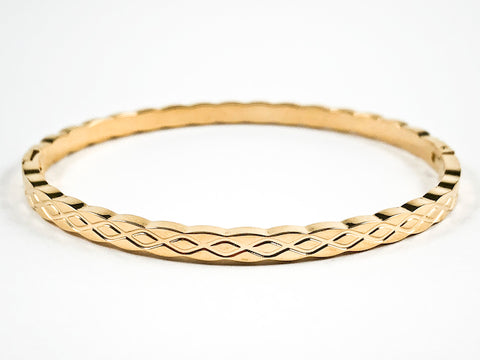 Elegant Braided Texture Design Thin Gold Tone Steel Bracelet Bangle