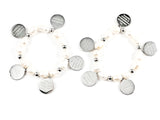 Elegant 2 Piece Set Double Sided Ten Commandment Disc With Pearl Stretch Steel Bracelet
