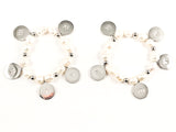 Elegant 2 Piece Set Double Sided Ten Commandment Disc With Pearl Stretch Steel Bracelet