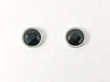 Classic Round Black Onyx CZ Silver Tone Necklace Earring Steel Set