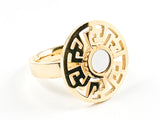 Unique 3 Item Set Round Shape Center Mother Of Pearl Greek Accents Gold Tone Steel Set