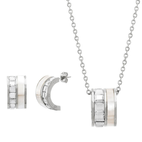 Elegant Crystal Rondell Design Half Loop Earrings Necklace Steel Set